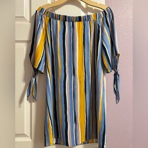 Bar III Striped Off Shoulder Dress